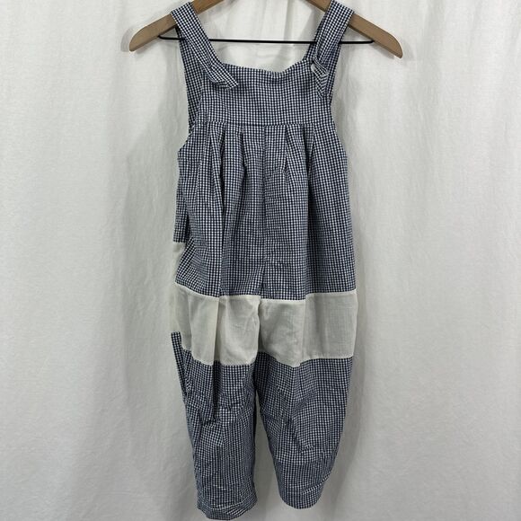 Toddler Kids Blue Gingham Print Overalls Jumper Handmade Size 4T Unisex - Picture 3 of 13